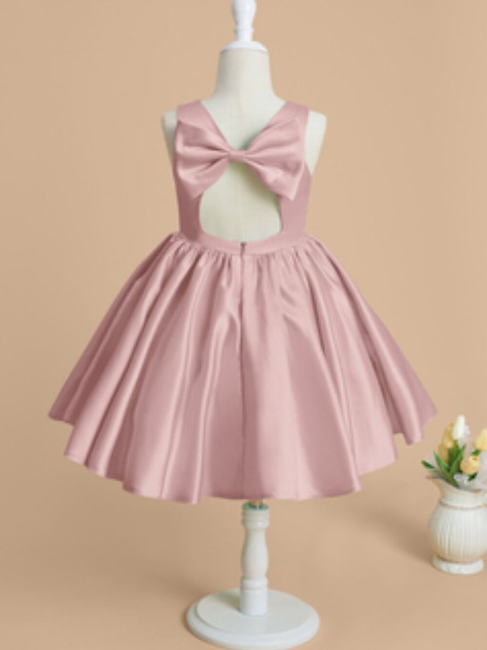 Dusty Rose A-line Bow Satin Dress